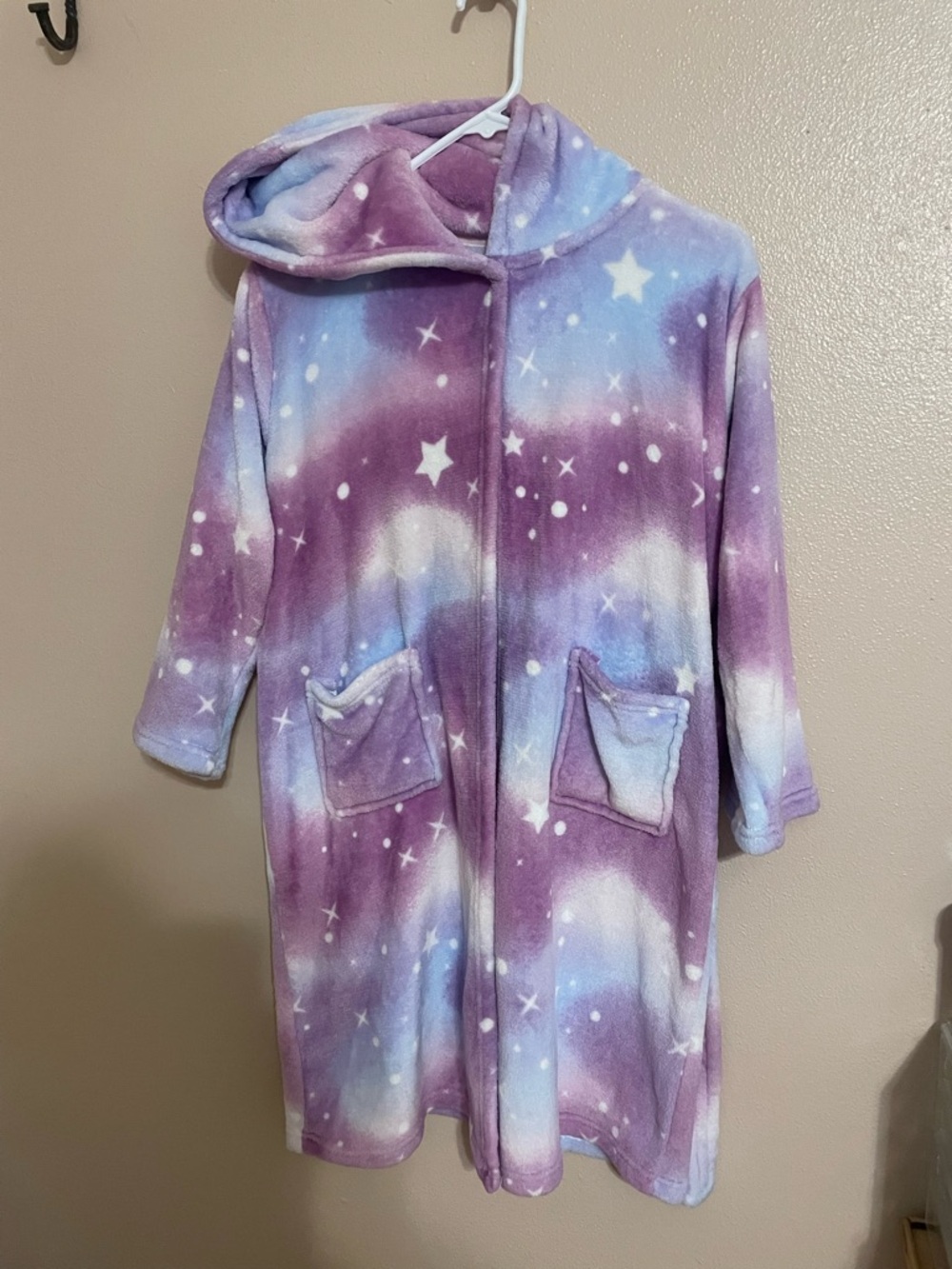 Purple & Blue Starry Plush Hooded Robe